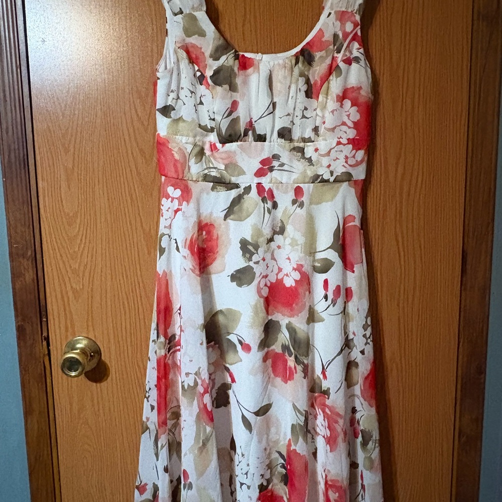 Connected Apparel Floral Midi Dress - Red and Green